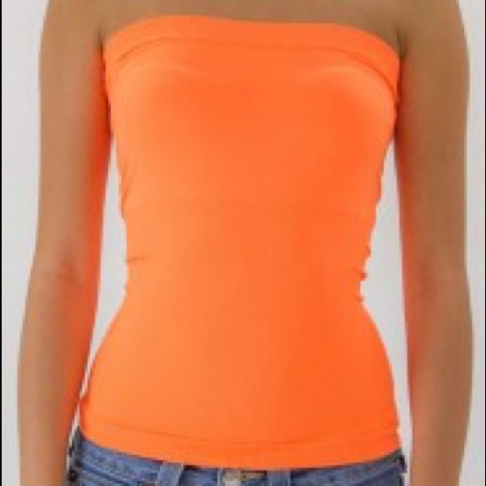 New neon orange seamless stretch fitted tube top